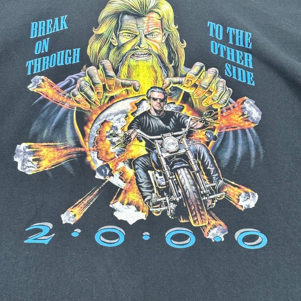 Vintage Jerzees Sturgis Tour 2000 T-Shirt Mens L Black Motorcycle Rally Graphic - Picture 2 of 9